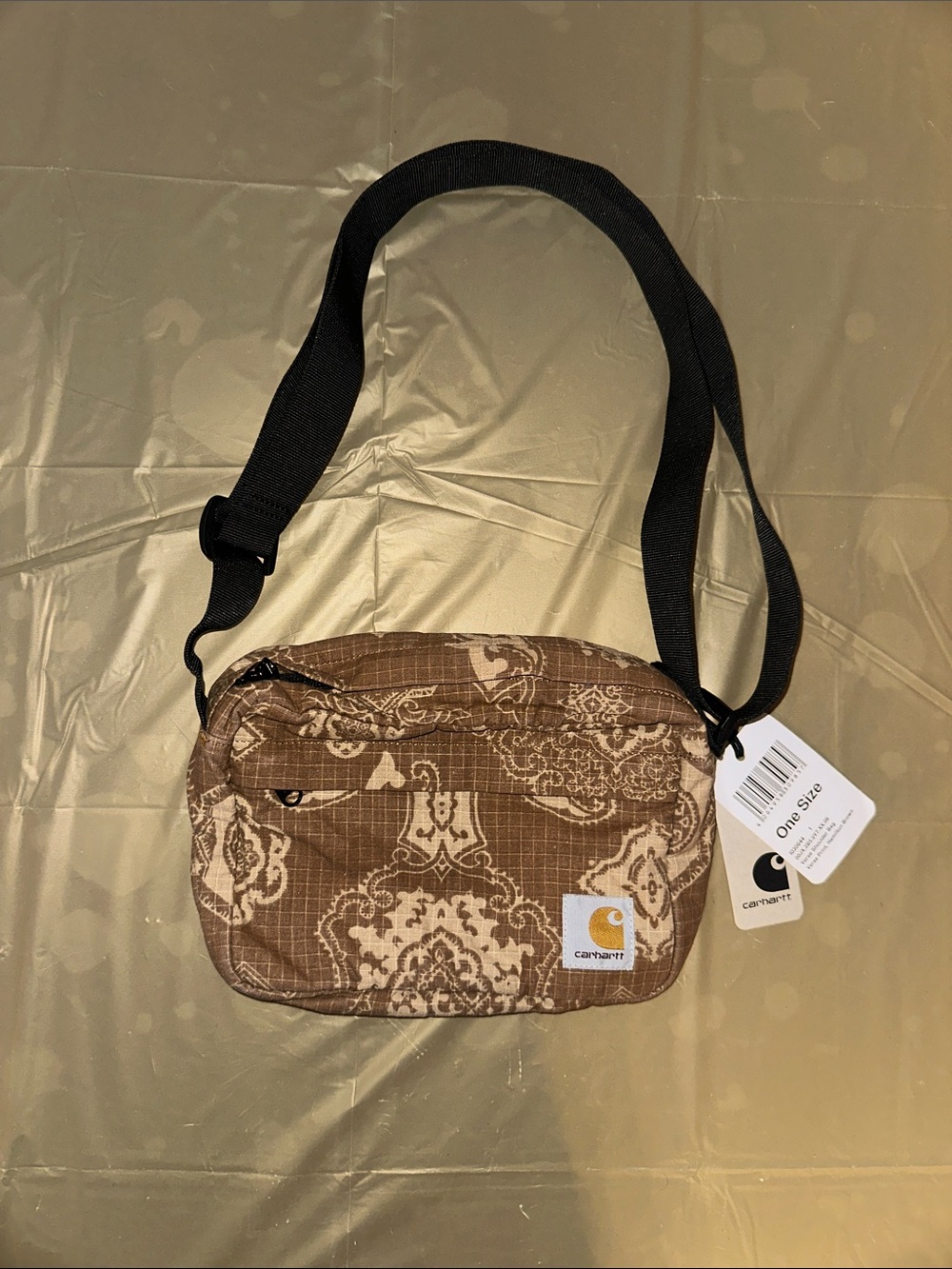 Carhartt Brown Paisley Print Crossbody Bag with Black Adjustable Strap